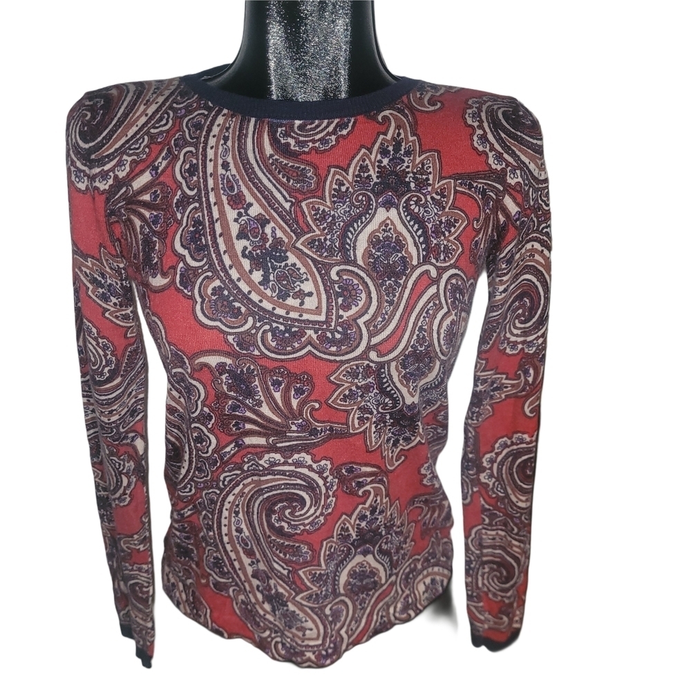 Ann Taylor Red and Brown Paisley Long Sleeve Top S